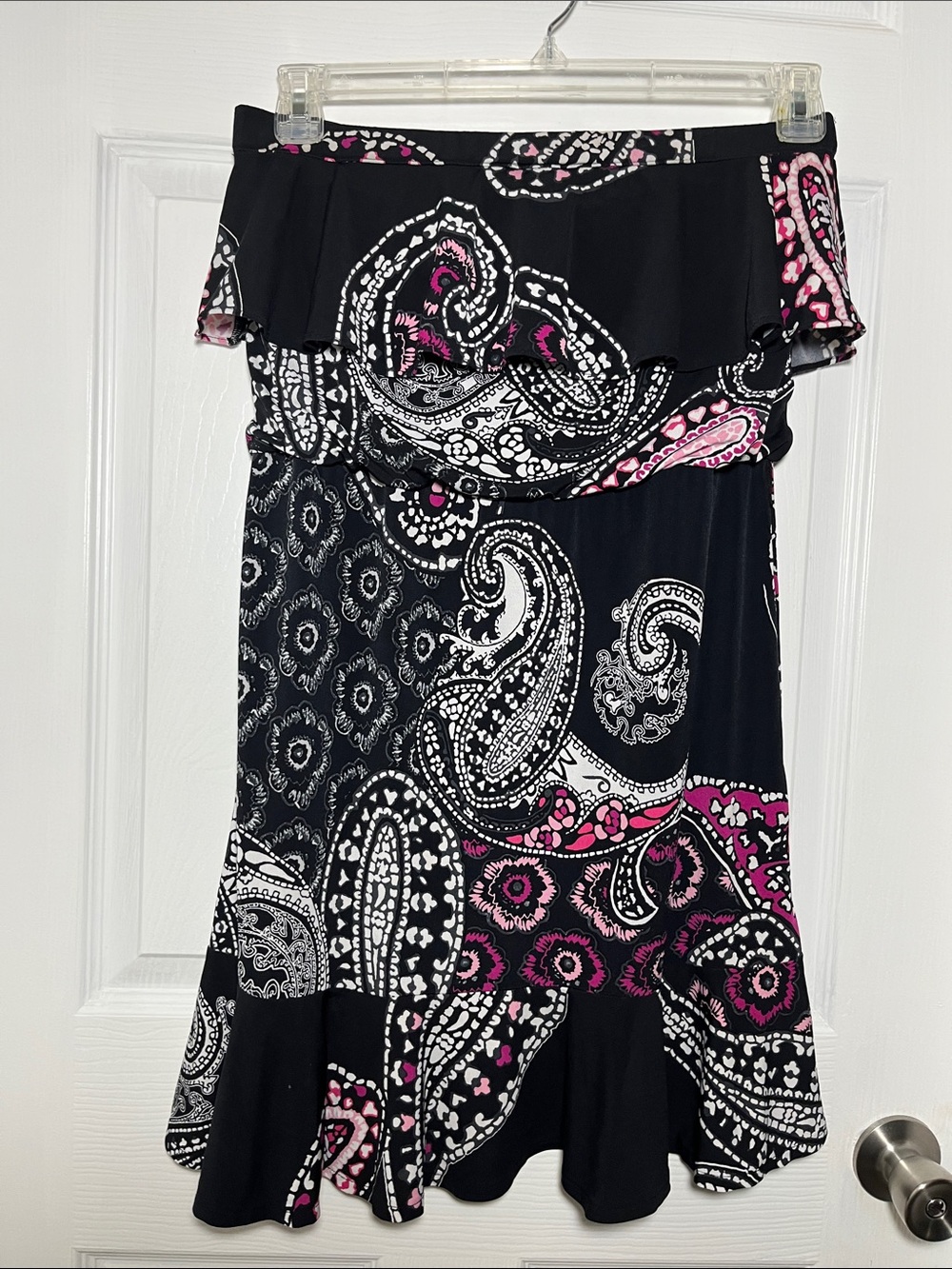 White House Black Market Black Dress with Pink Paisley Accents